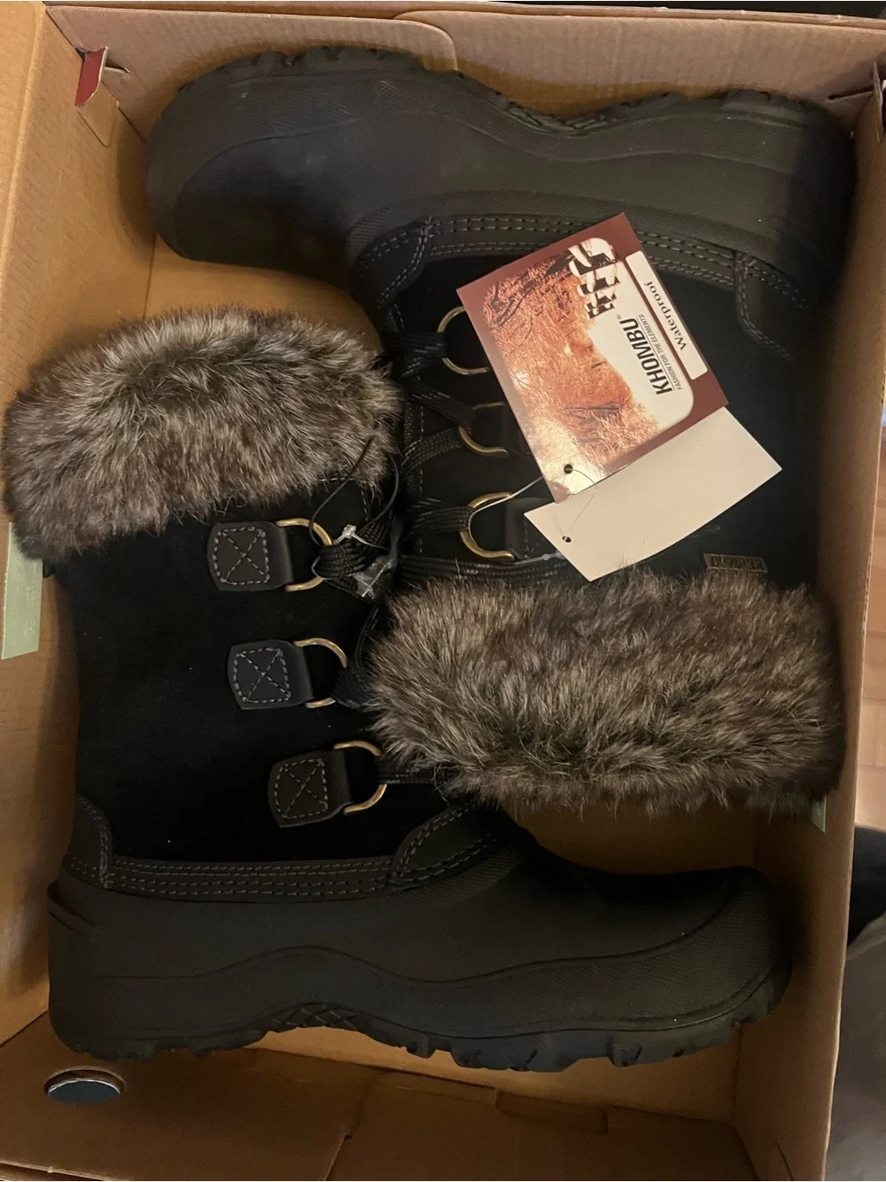 Khombu “Slope” Black Faux Fur Trimmed Winter Snow Boots Size 8